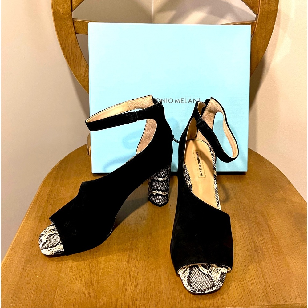 NIB Antonio Melani Seude & Snake Print Heels, 8.5M